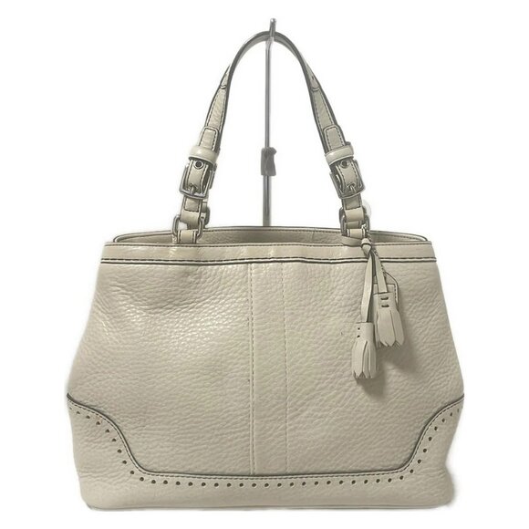 Auth COACH Hamptons Pebbled Carryall 5055 Cream Leather - Handbag - Picture 1 of 12